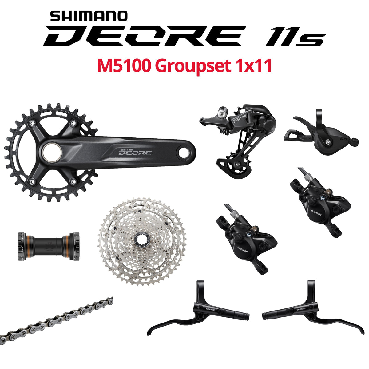 Shimano Deore 11s M5100 Groupset, 1x11, crankset & brakes
