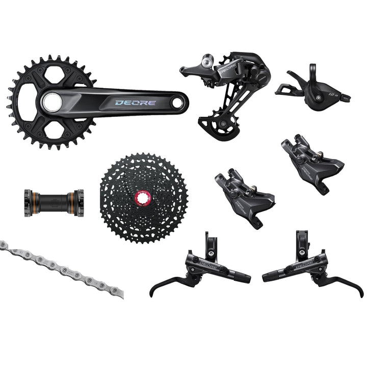 Shimano Deore 12s M6100 Groupset, 1x12, w/ crankset & brakes- HG 9/10/11s Freehub Compatible - Bikecomponents.ca