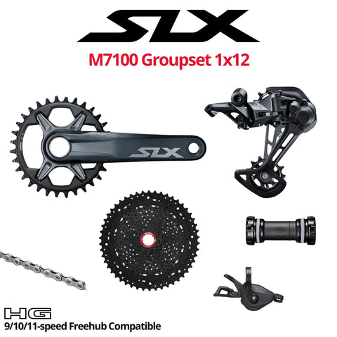 Shimano SLX M7100 Groupset, 1x12, w/ crankset - HG 9/10/11s Freehub Compatible - Bikecomponents.ca