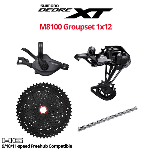 Shimano Deore XT M8100 Groupset, 1x12, w/o crankset - HG 9/10/11s Freehub Compatible - Bikecomponents.ca