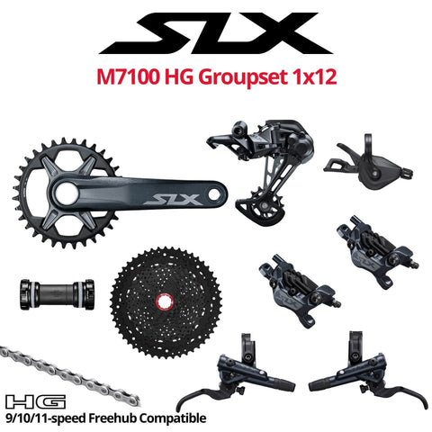 Shimano SLX M7100 Groupset, 1x12, w/ crankset & 4-piston brakes - HG 9/10/11s Freehub Compatible - Bikecomponents.ca