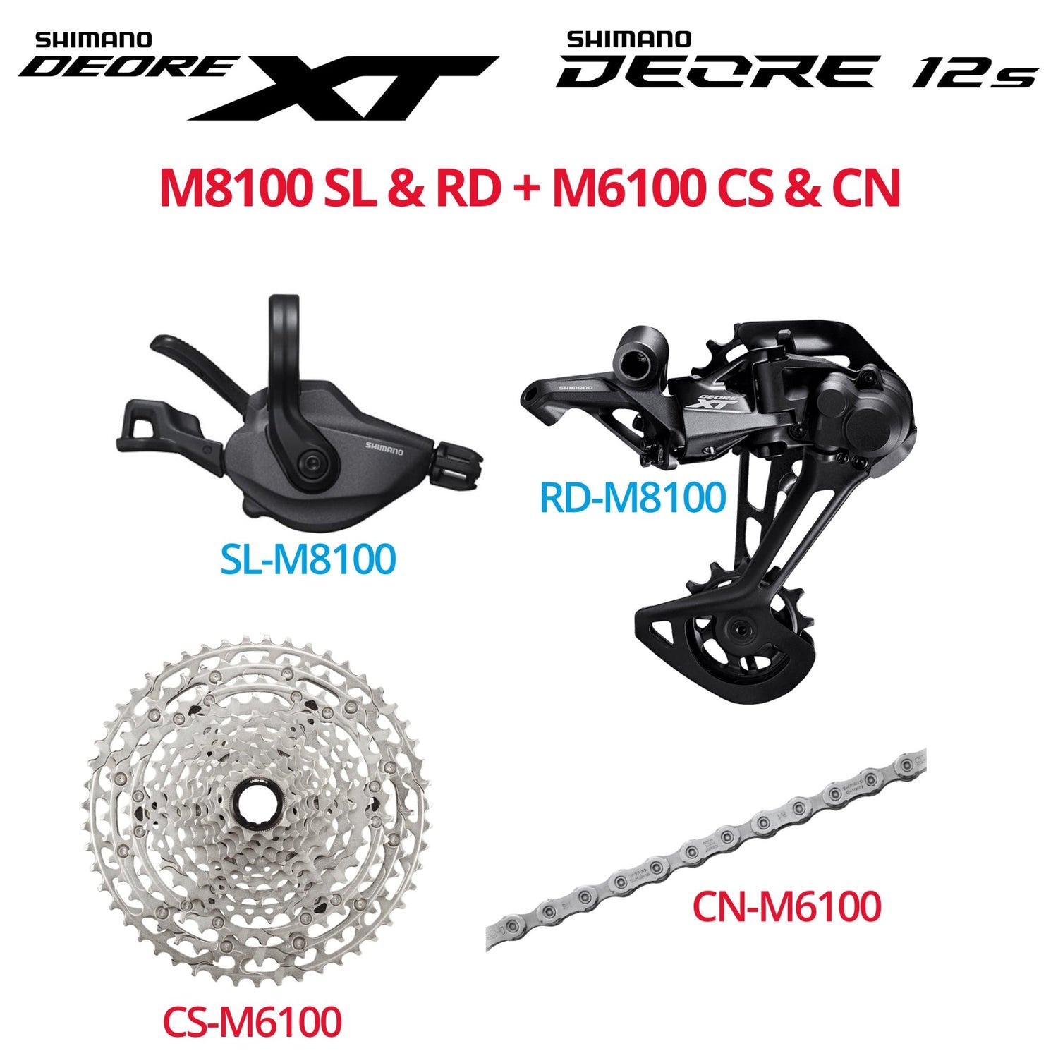 Shimano Deore XT M8100 / Deore 12s M6100 Groupset, 1x12, W/O